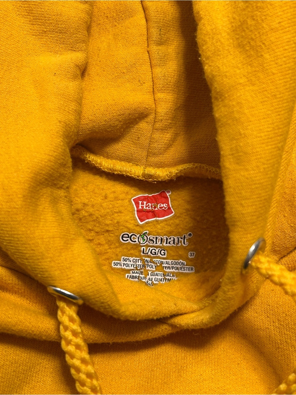 Hanes EcoSmart Mustard Yellow Hoodie with Hood and Drawstrings